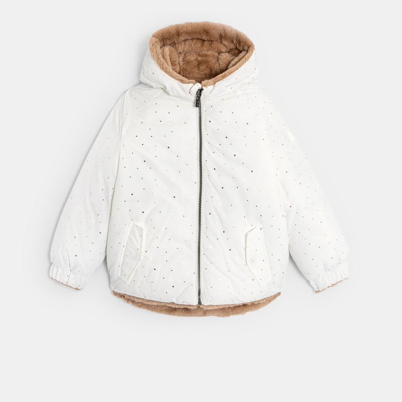Blouson réversible fausse fourrure blanc étoilé Fille