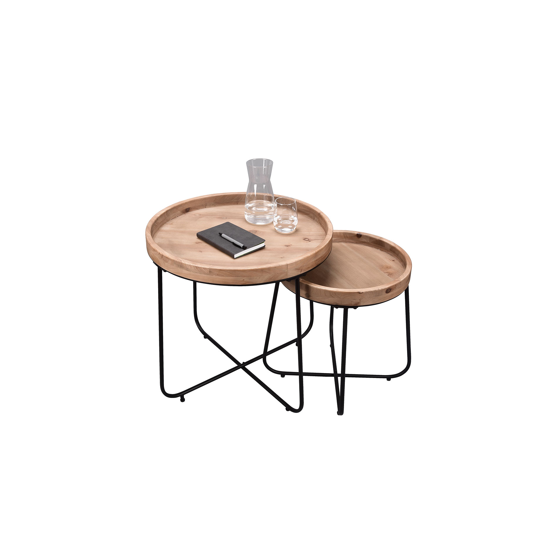 Couchtisch - natur-schwarz - Eukalyptus massiv - Ø 48 cm