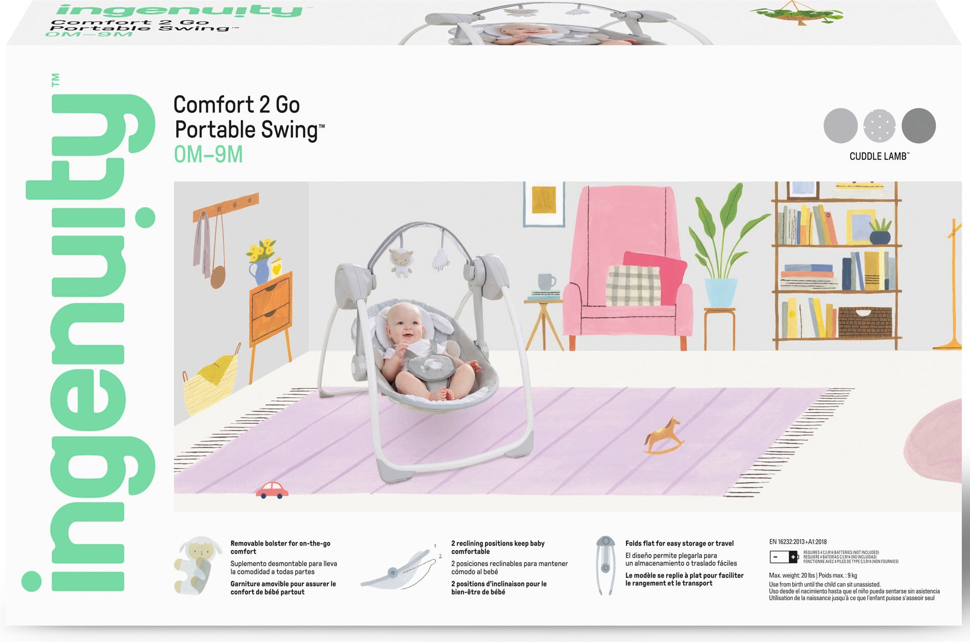 ingenuity Babyschaukel »Comfort 2 Go, Cuddle Lamb« bis 9 kg tragbar