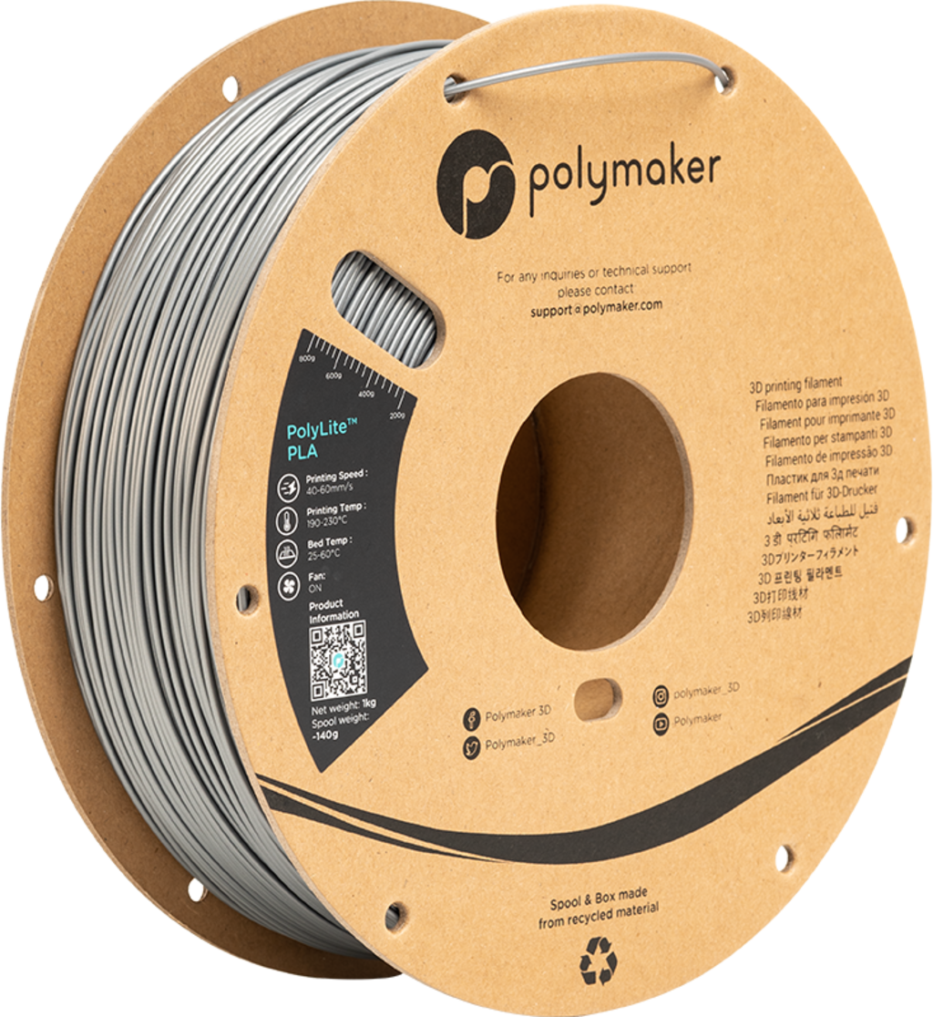 Polymaker  PolyLite PLA Steel Grey, 1,75 mm / 1000 g    Hochwertiges günstiges PLA von Polymaker