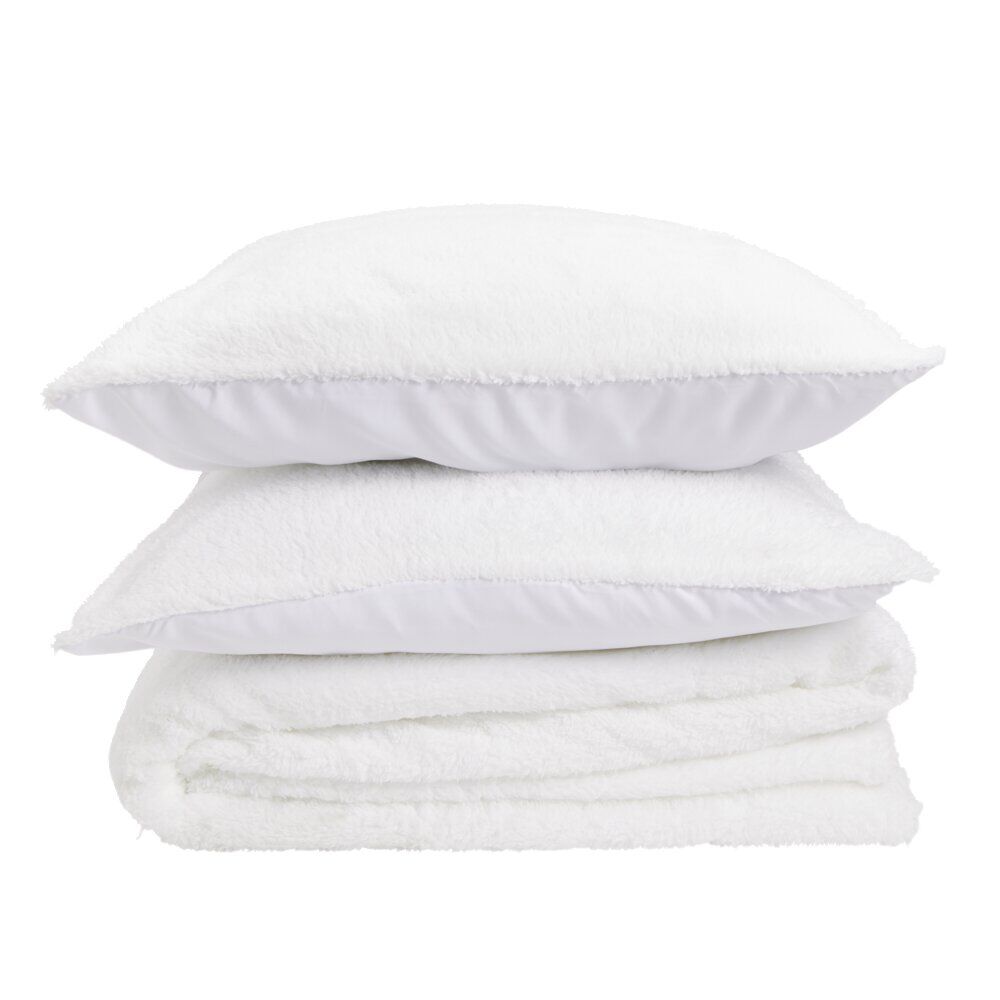 Parure de lit 2 personnes 240x220cm polyester toucher fourrure blanc