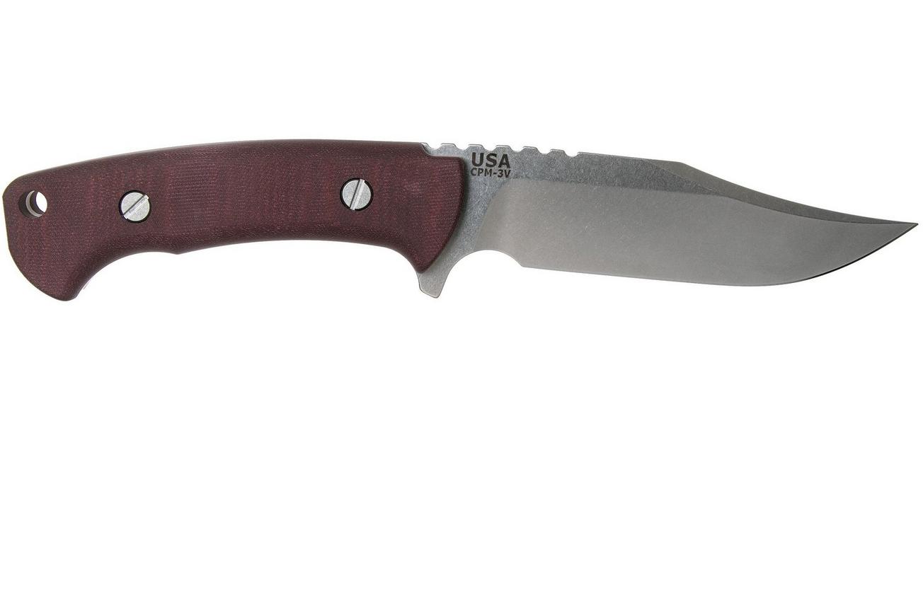 Rick Hinderer Ranch Bowie Burgundy Canvas Micarta, Stonewashed, bowie mes