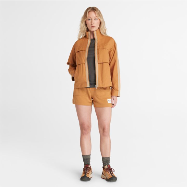 Camiseta Timberland x Icebreaker Merino ZoneKnit para mulheres na cor cinza escuro.