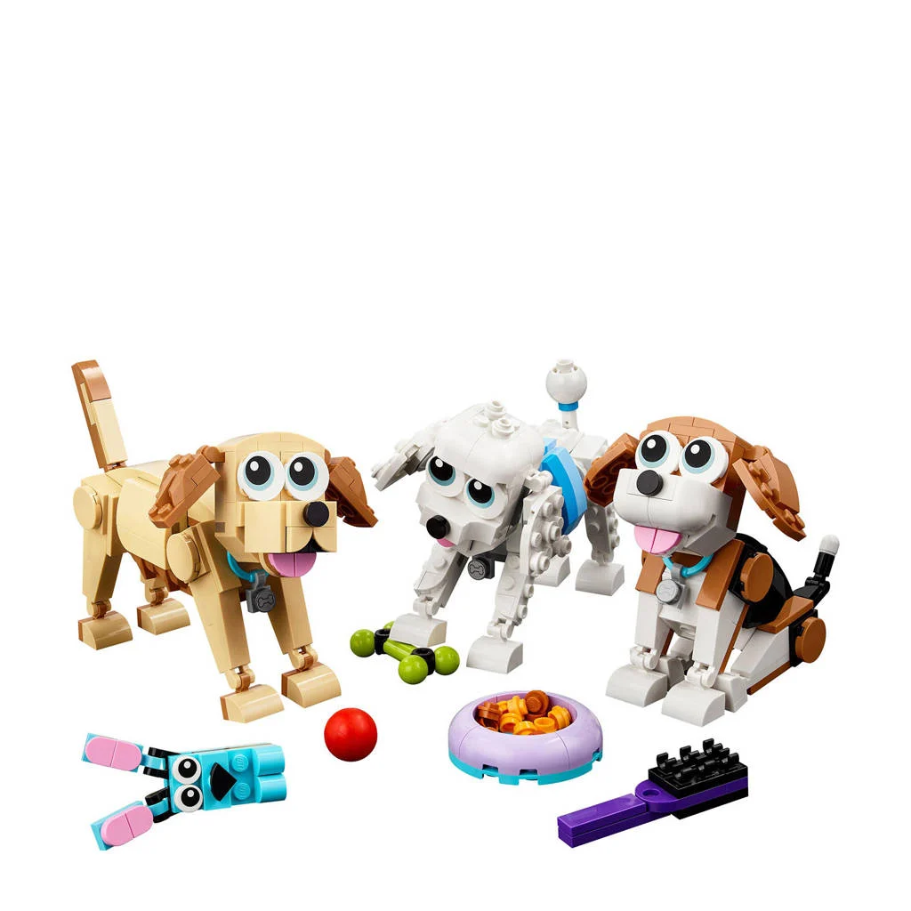 Honden3-in-1 Schattige Honden Dieren Speelgoed Set met Teckel, Mopshond en Poedel 31137