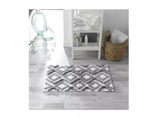 Tapis de Bain 50 x 80 cm Ikatis Blanc/Gris - Coton Jacquard