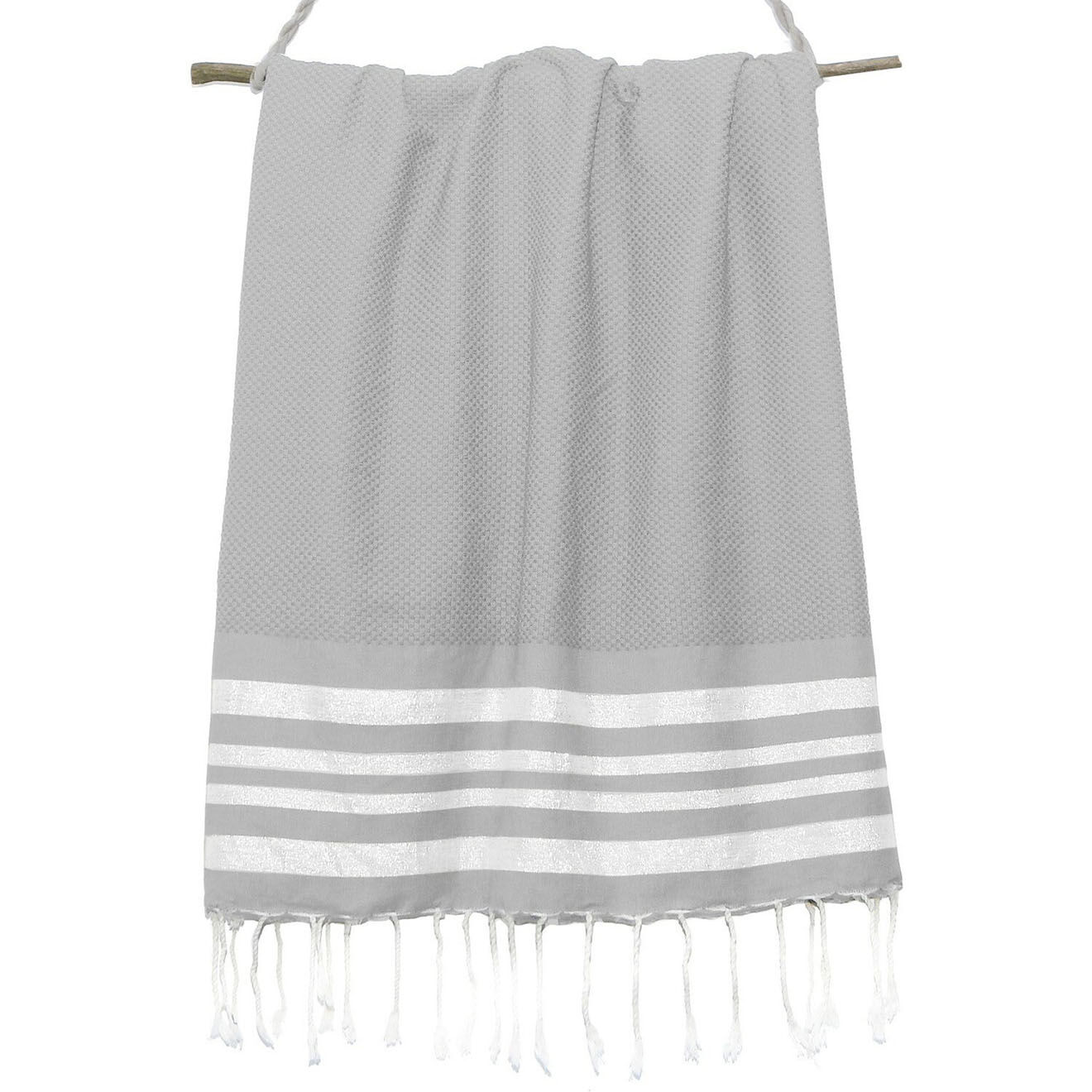 Febronie Fouta Nid d'abeille Hamptons Lurex gris perle/argenté - 100x200 cm