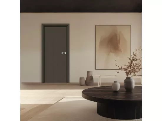 Bloc-porte Miro avec poignée Exclusive grise, H.204 x l.93 cm, aspect cuir basalte