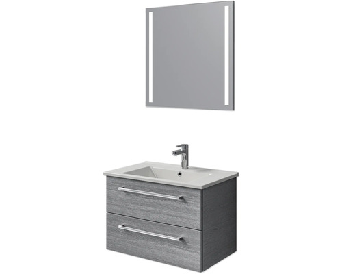 Pelipal Cavallino badkamermeubelset, BxHxD 75 x 200 x 45 cm, fronten in grafietstructuur, met witte keramische wastafel, wastafelmeubel met greep en spiegel