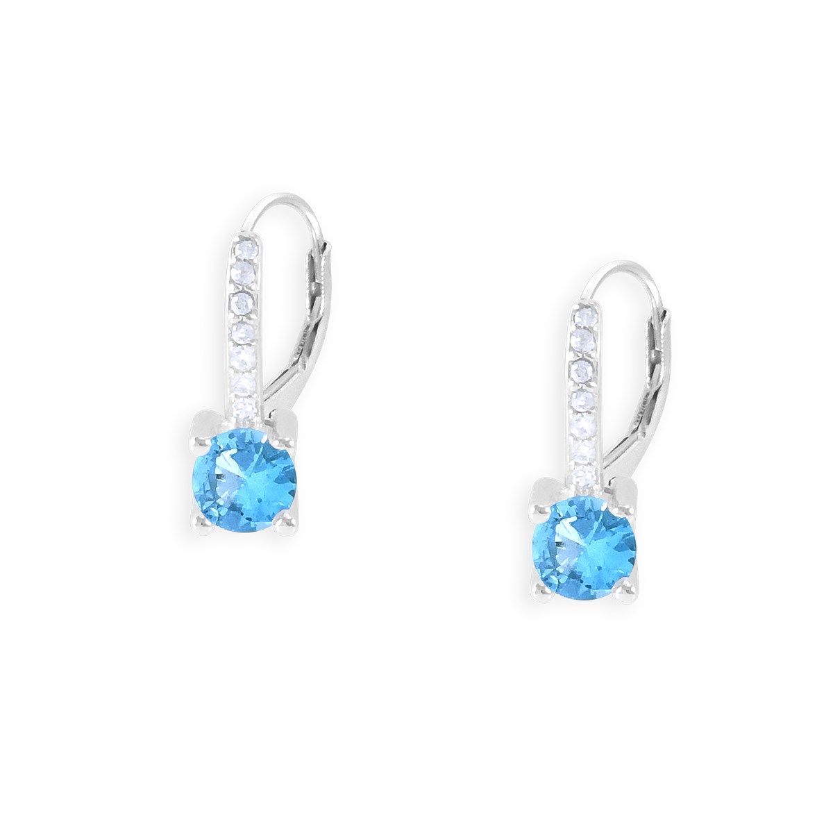 Boucles d'oreilles en argent 925 rhodié avec oxydes de zirconium teinté bleu clair
