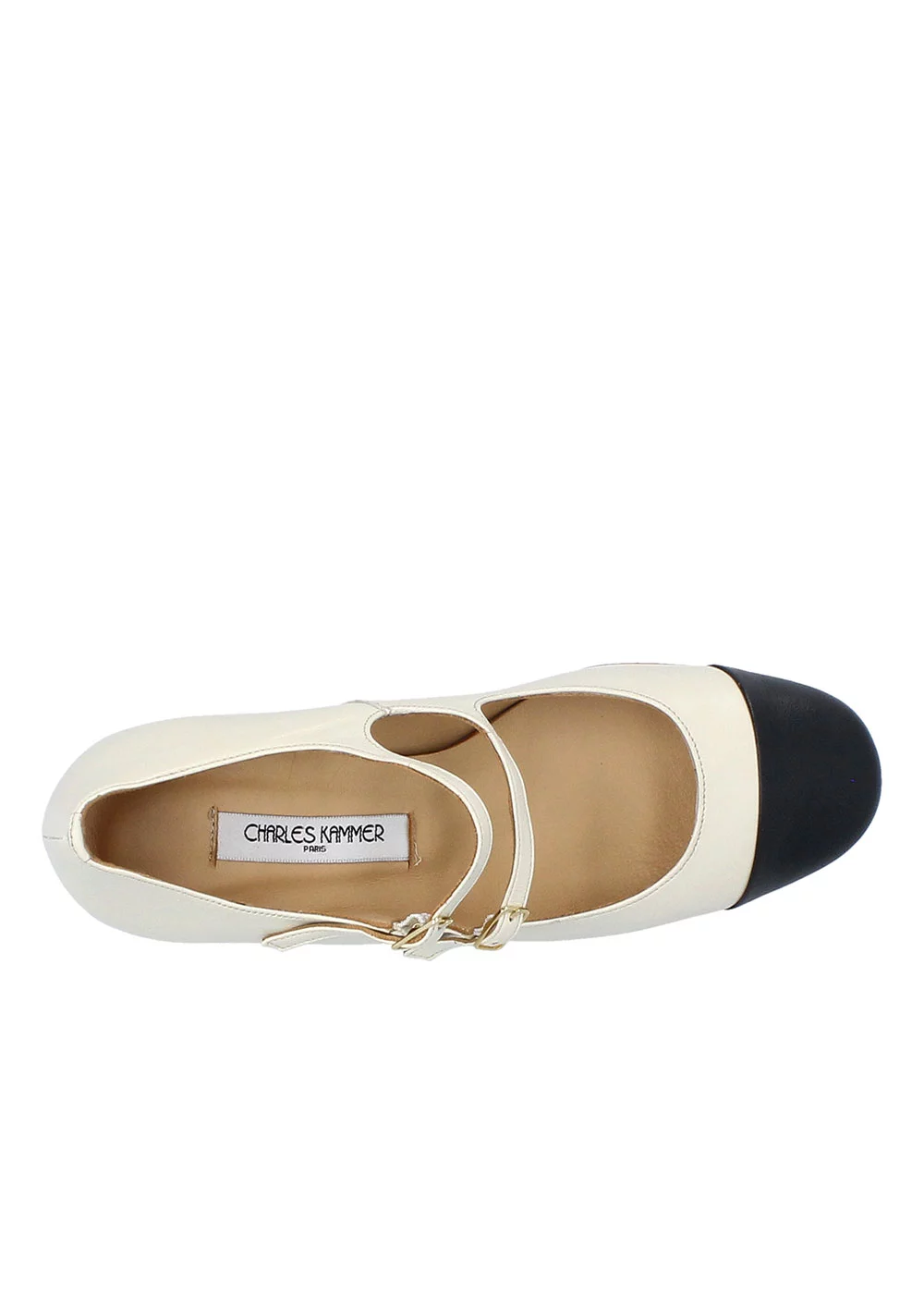 BABIES SALARNIER CUIR BEIGE ET POINTE VERNIS NOIRE