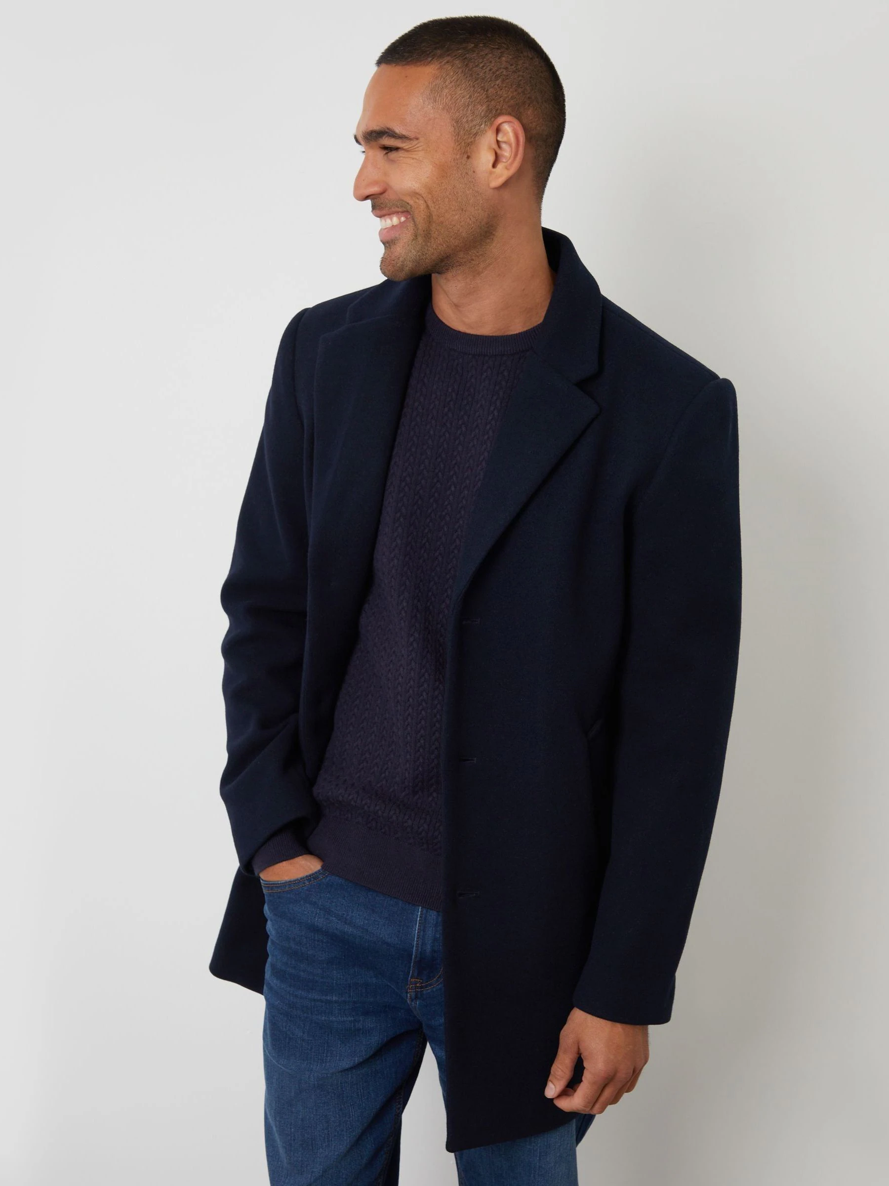 Marineblauw - Threadbare Faux Wool Overcoat