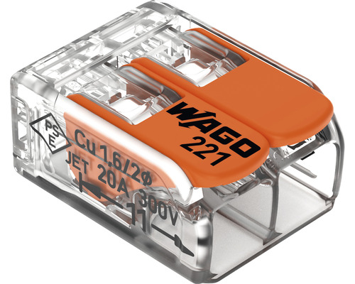 Wago 221-412 COMPACT-aansluitblok 0,14-4 mm² 2-aderige hefboomklem 16 stuks