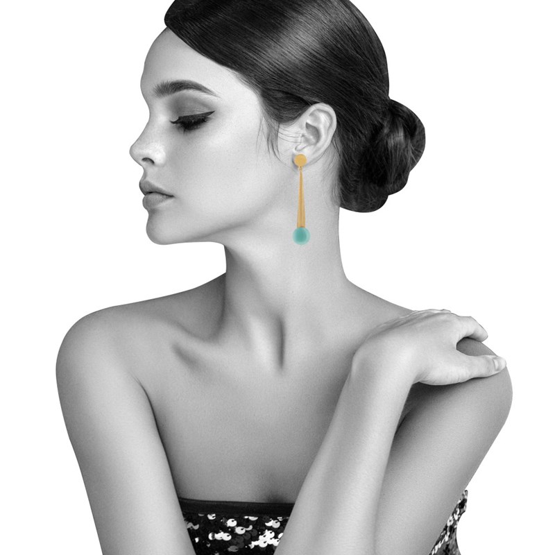 Boucles d'Oreilles Laiton Doré Pastille Cône et Disque Coloré