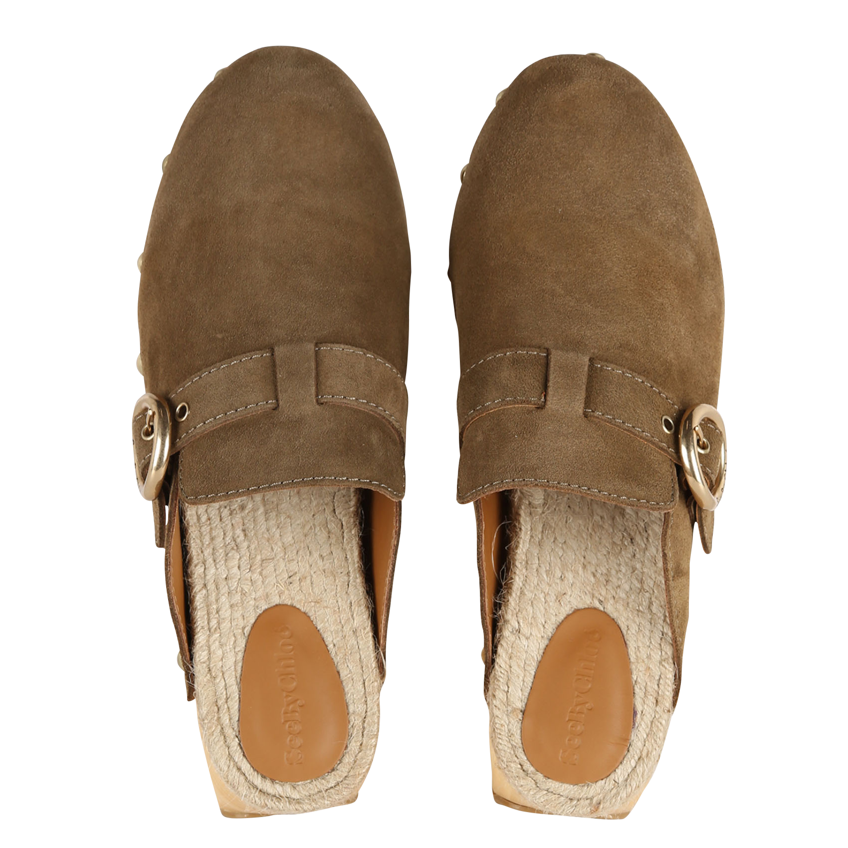 Sabots en cuir à clous| Kaki