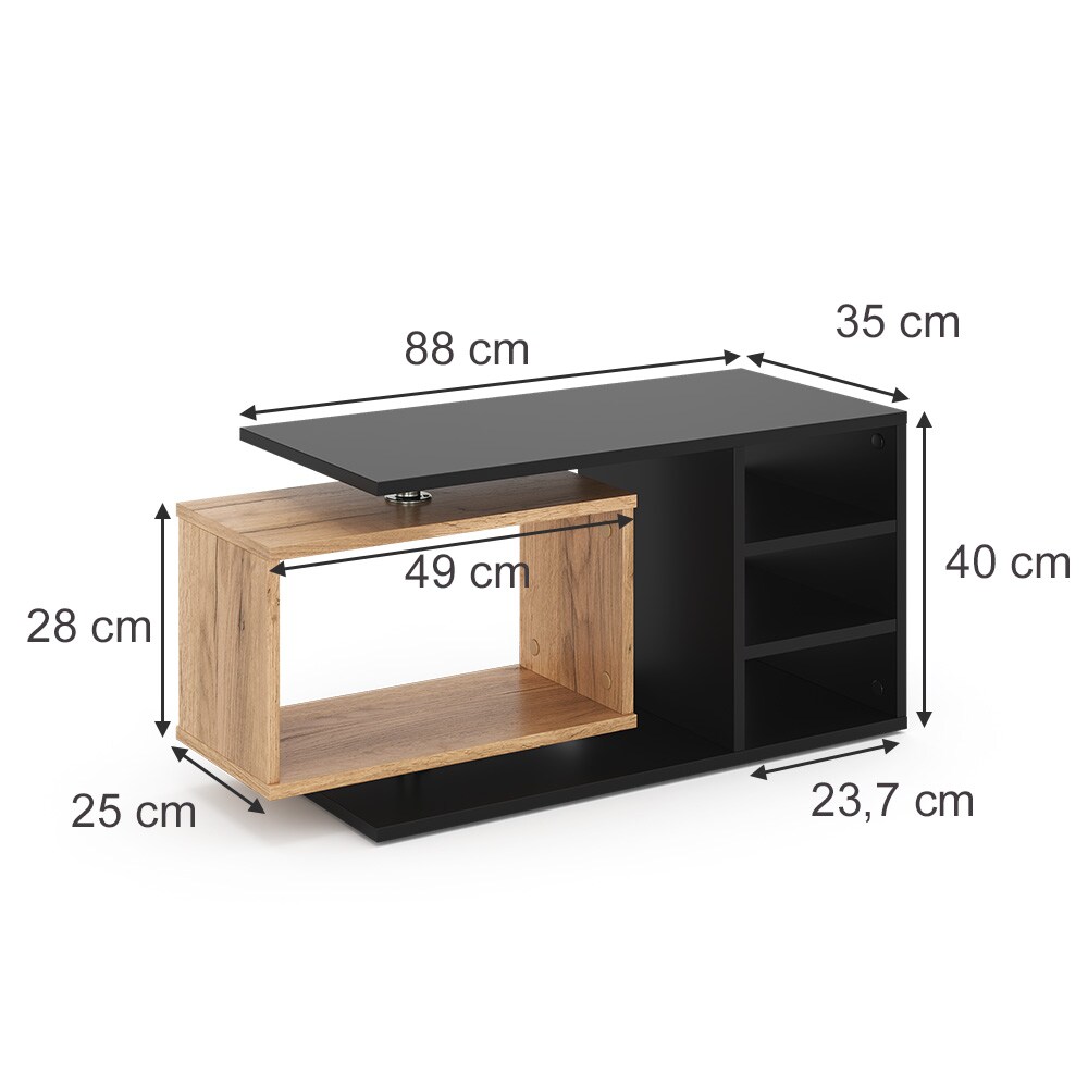 Vicco Couchtisch Rafi, 88x40x35cm, Schwarz, Wohnzimmertisch mit drehbahrem Fach