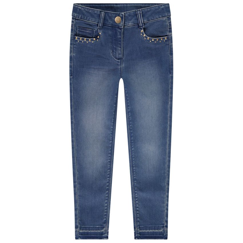 Jean slim à rivets effet délavé pour fille - Bleu moyen