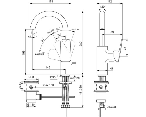 Ideal Standard CERAPLAN zijdezwart mat BD235XG wastafelkraan