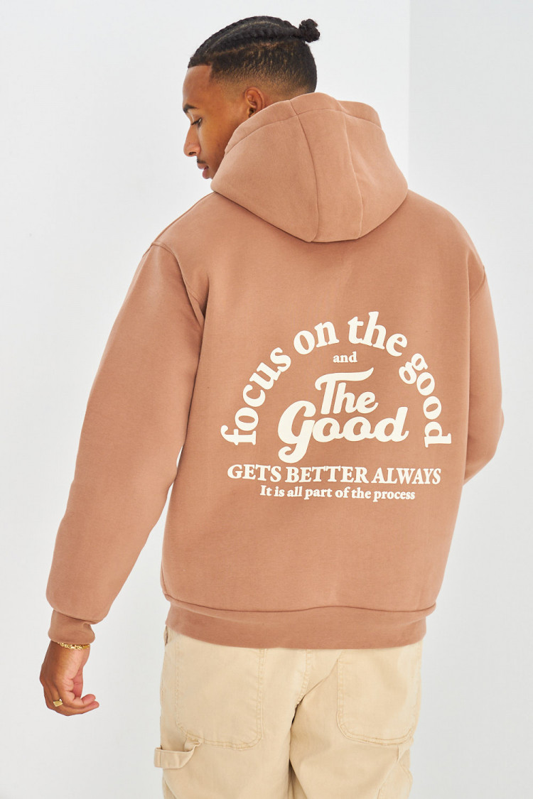Sweat marron à capuche 