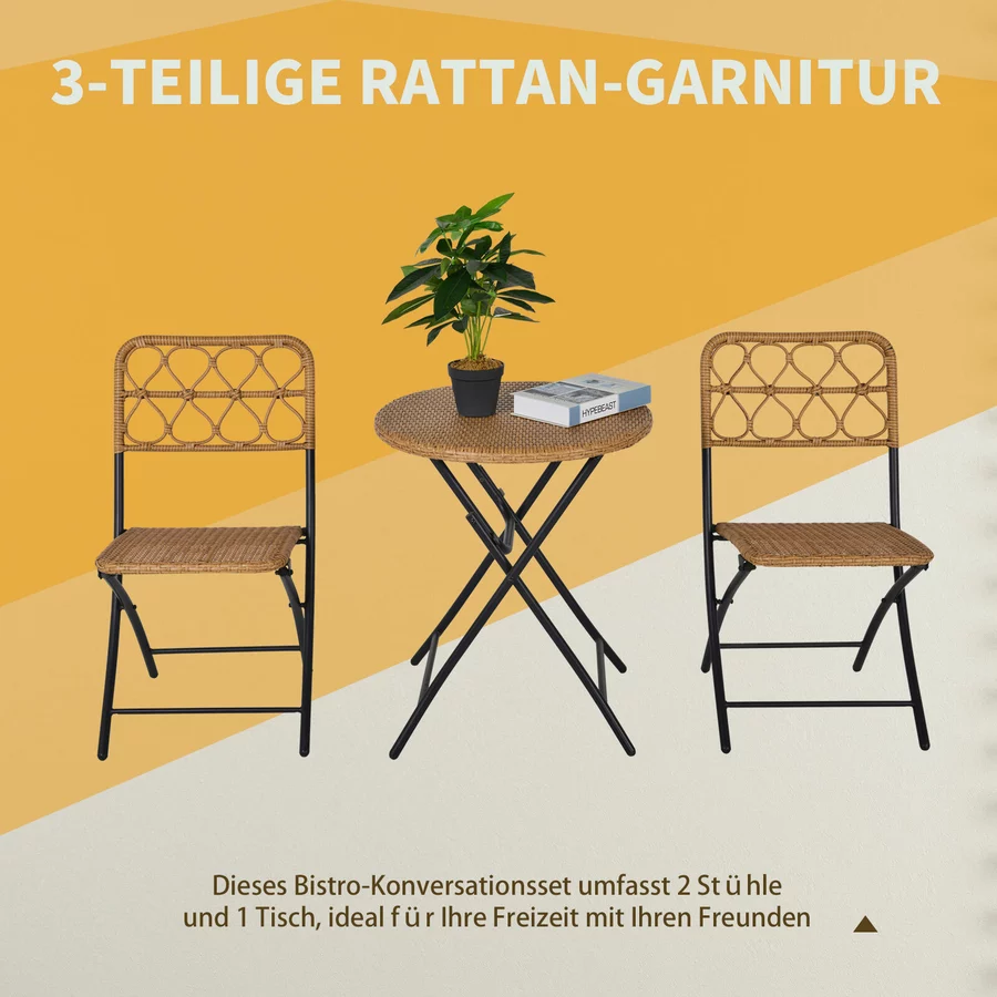 Outsunny 3-teilige Sitzgruppe faltbar natur