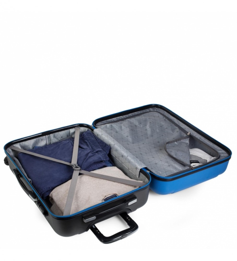 Mala de viagem rígida ITACA com 4 rodas, tamanho médio, modelo 71160, nas cores azul e antracite - 65 x 44 x 24 cm -