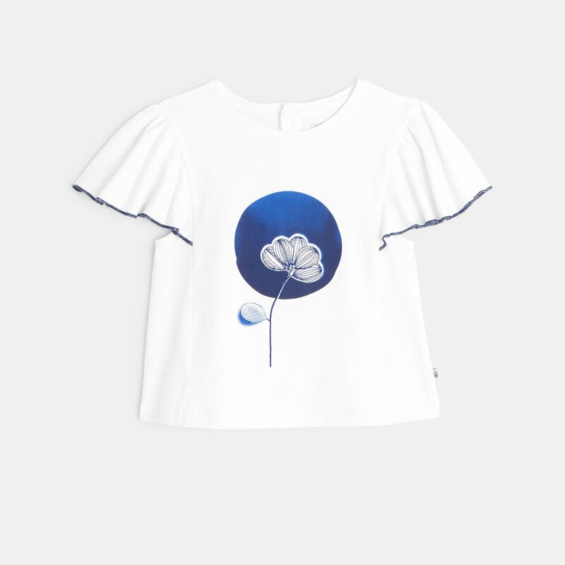 T-shirt à volants motif fleur blanc bébé fille Blanc
