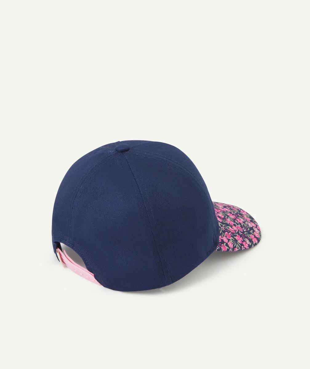 CASQUETTE FILLE BLEU MARINE IMPRIMÉ FLEURI AVEC MESSAGE