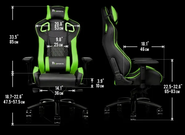 Ttesports GT-Fit 100 - Stol - armstøtter - T-formet - drejeled - aluminium, PVC, stål, kunstig læder, high-density skum - sort, grøn