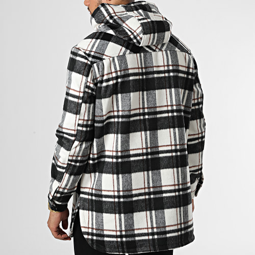 Veste Capuche à Carreaux Blanc Noir