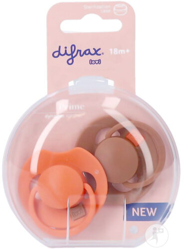 Difrax Prime Dynamic Sucette 18 Mois+ Granola/Orange  2 Pièces
