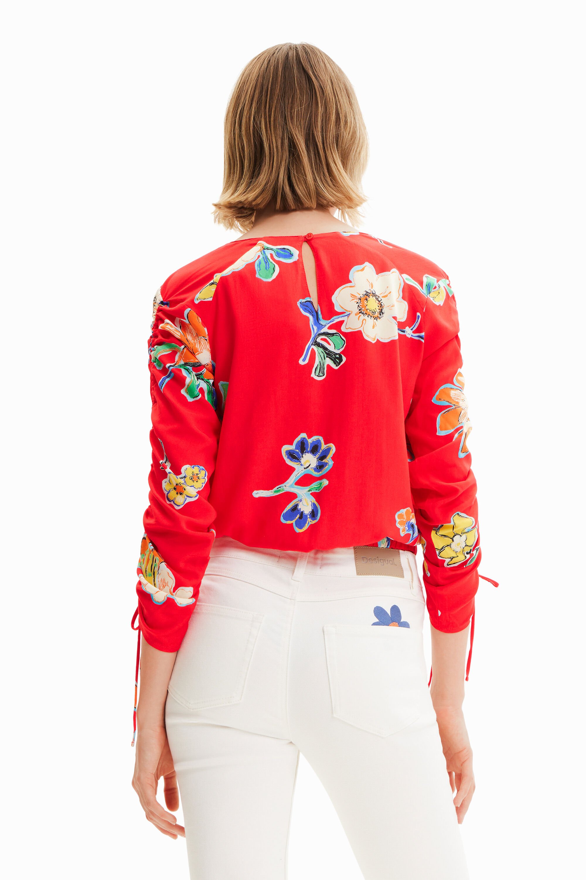 Blouse courte froncée fleurs