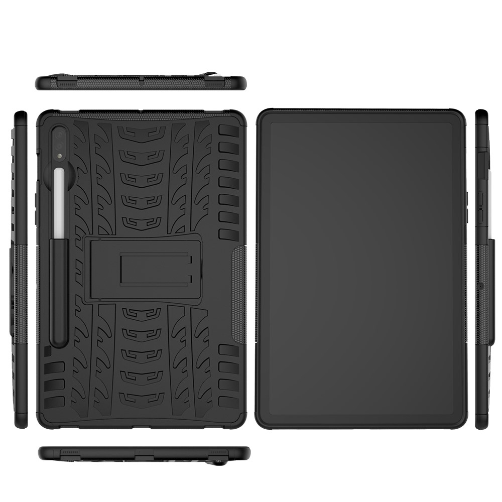Samsung Galaxy Tab S9 / Tab S8 / Tab S7 Hybrid Outdoor Gummi Case Hülle mit Aufsteller   S-Pen Halterung - Schwarz