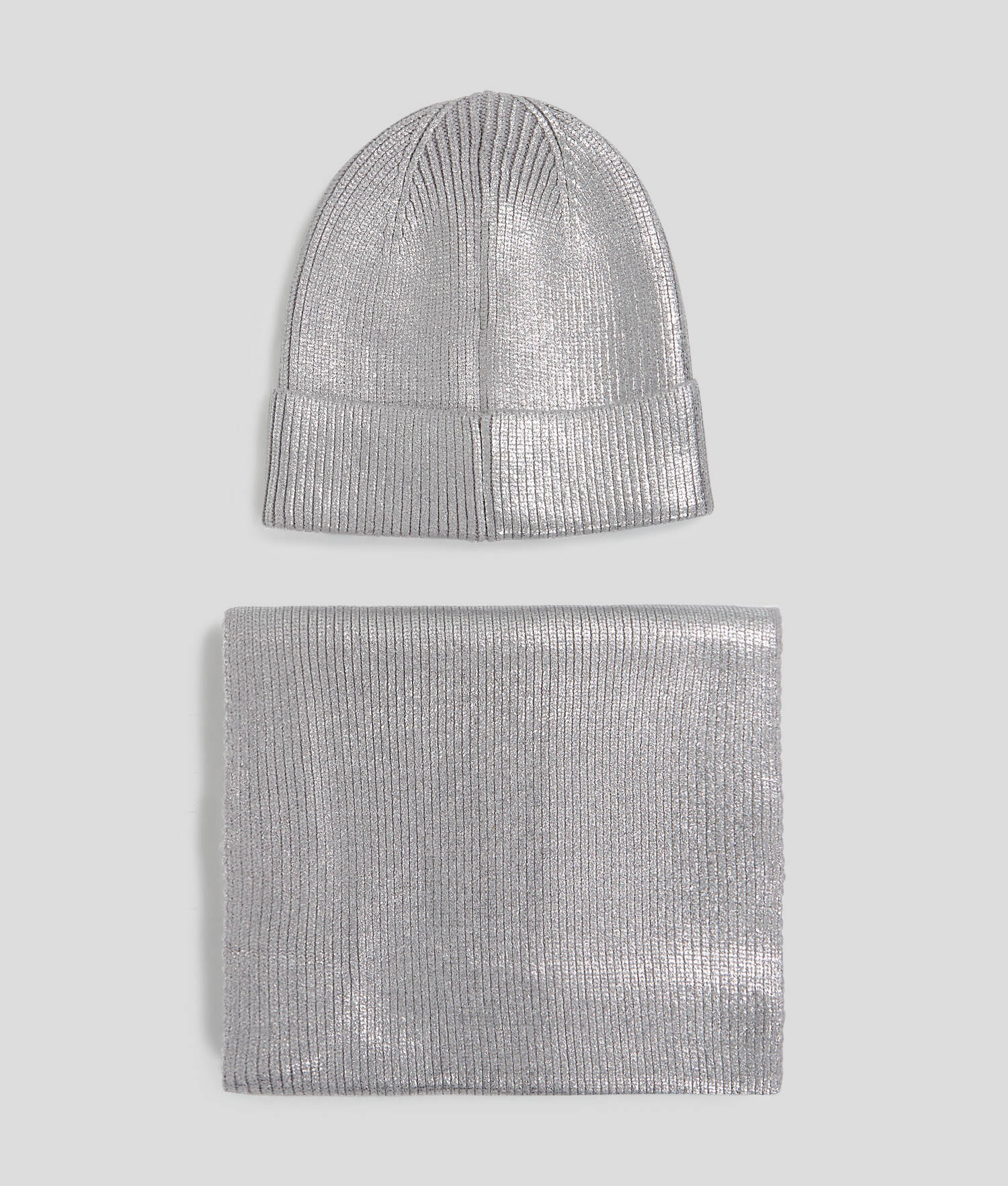 COFFRET-CADEAU BONNET ET ÉCHARPE MÉTALLISÉS - Acier