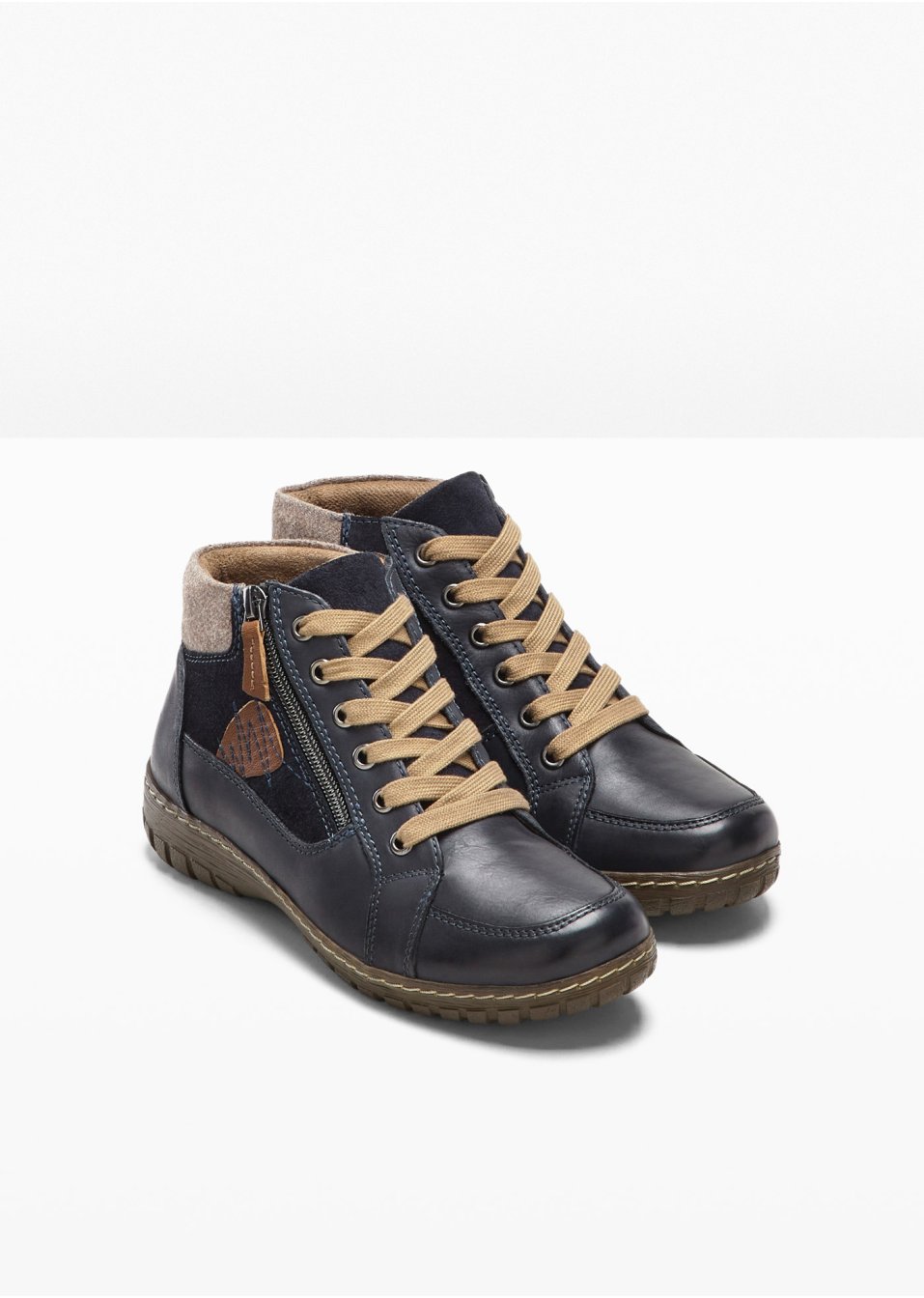 Boots à lacets en cuir, largeur confortable