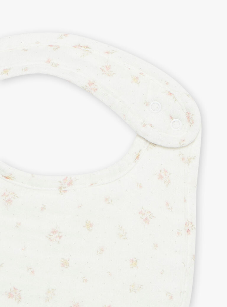 Bavoir vanille à imprimé fleuri en double gaze de coton