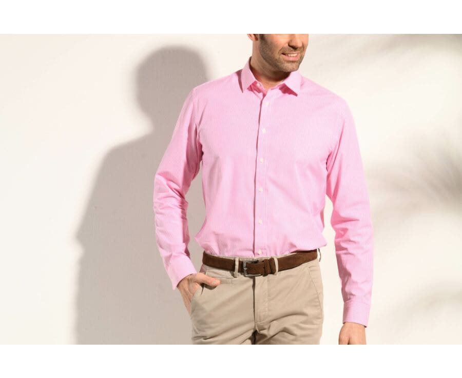 Chemise coton rose à rayures blanches - QUENTIN