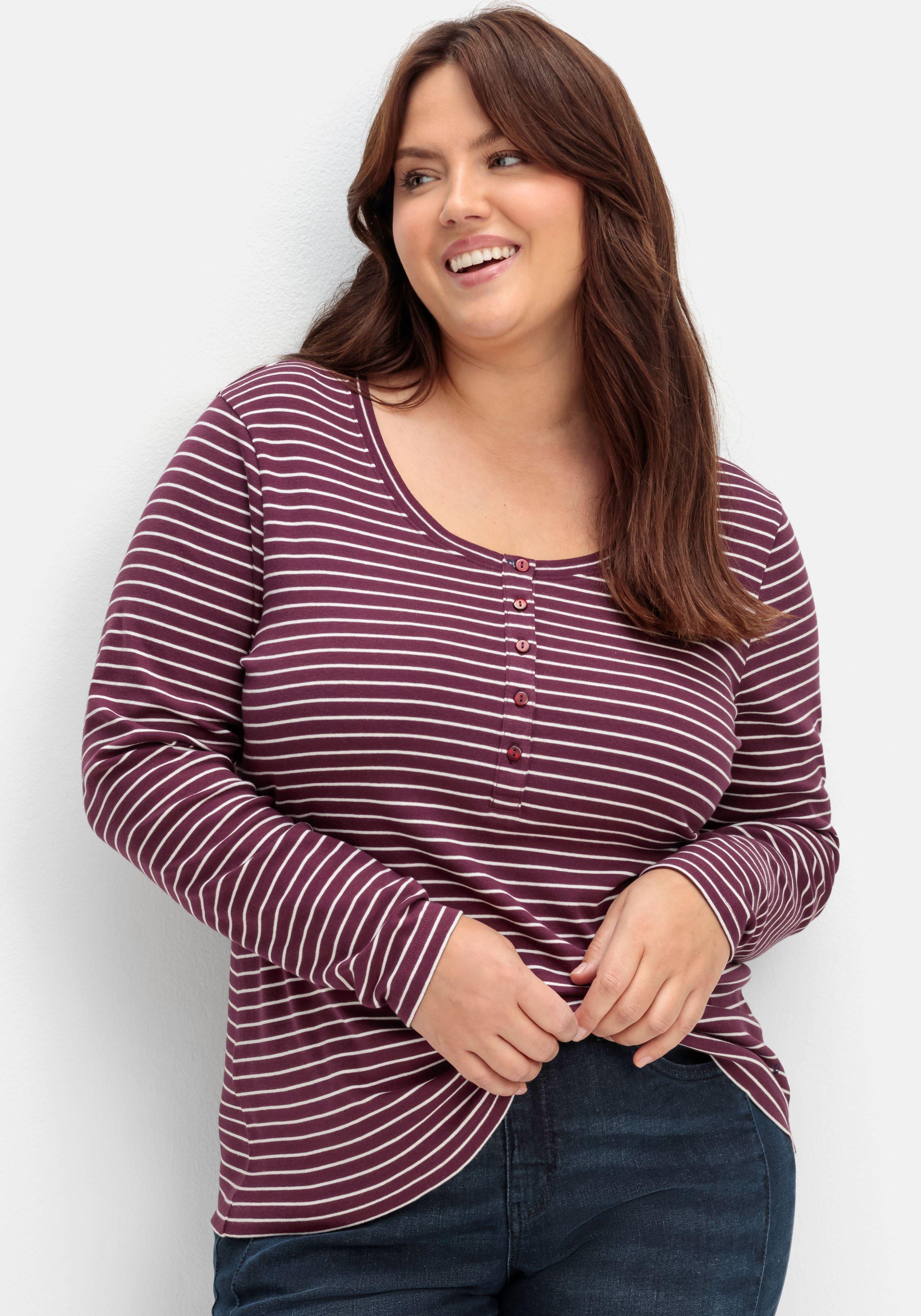 Gestreiftes Langarmshirt mit Knopfleiste