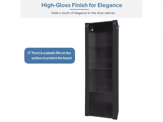 Vitrine noire avec éclairage LED, 3 compartiments en verre, 55 * 38 * 166cm,