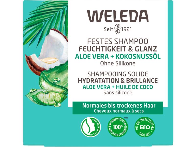 WELEDA Festes Shampoo Feuchtigkeit Glanz 50 g Natürliches Shampoo verleiht gesund aussehendes Haar, das natürlich glänzt