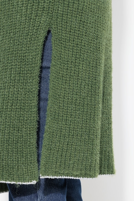 Strickjacke, extra lang, Ausschnitt mit Zierstich