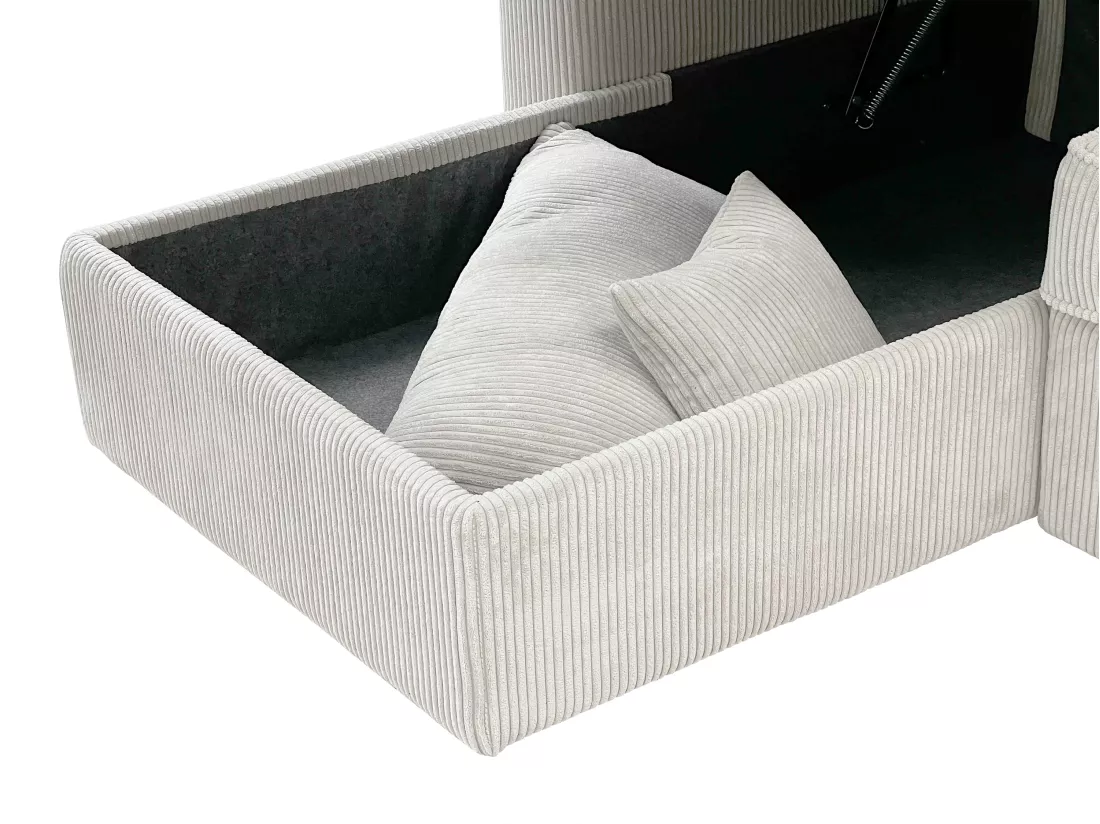 Canapé d'angle convertible express et réversible en velours côtelé beige - Matelas 13 cm - Couchage 140 cm - MONDOVI
