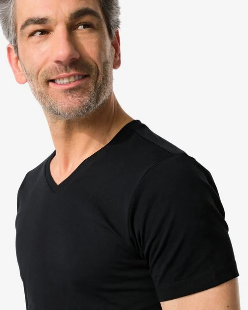 t-shirt homme slim fit col en v - extra long noir