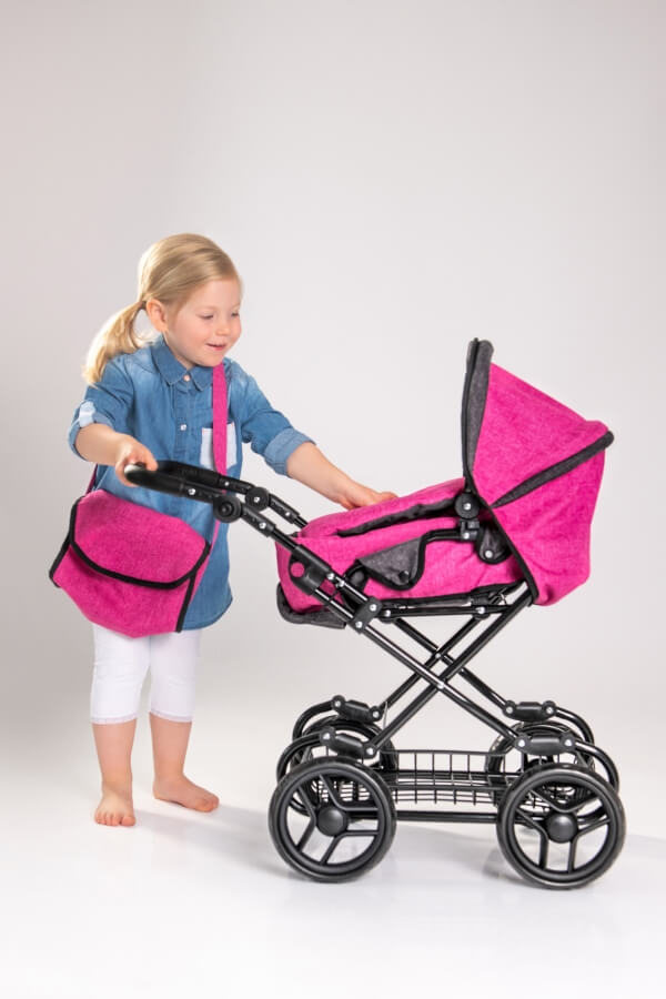 Amia Puppenwagen pink/grau melliert