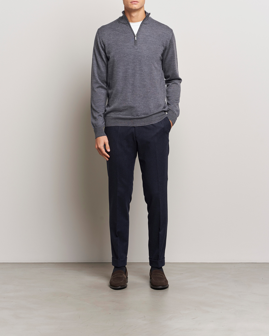 Morgano Extra Fine Merino Wool Half-Zip Mid Grey