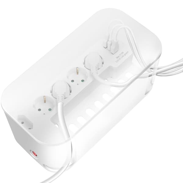 Kabelboks - Kabelskjuler med grenuttak + USB-A/USB-C lading Hvit