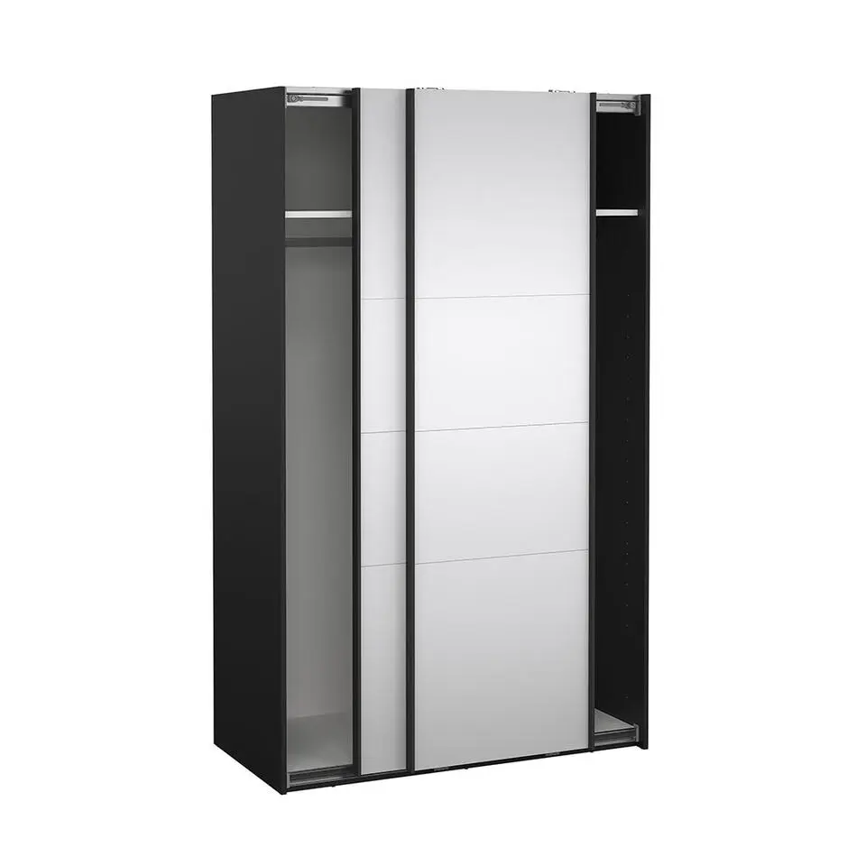 Hioshop Catania schuifdeurkast 2 deuren met spiegel 120x200cm mat zwart