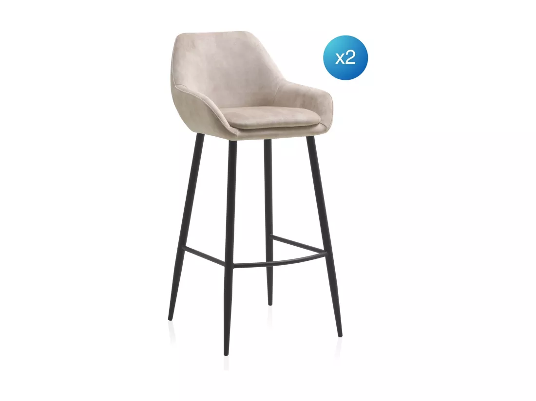 Lot de 2 tabourets rembourrés de couleur beige et pieds métal noir