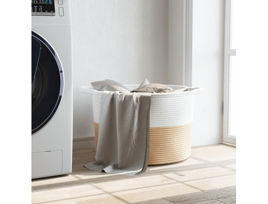 VIDAXL - Panier à linge beige et blanc ø55x36 cm coton