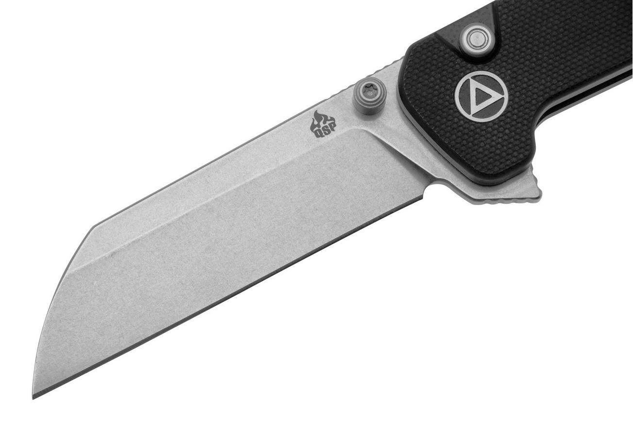 QSP Knife Penguin Button Lock QS130BL-A1, Satin, Black G10, zakmes