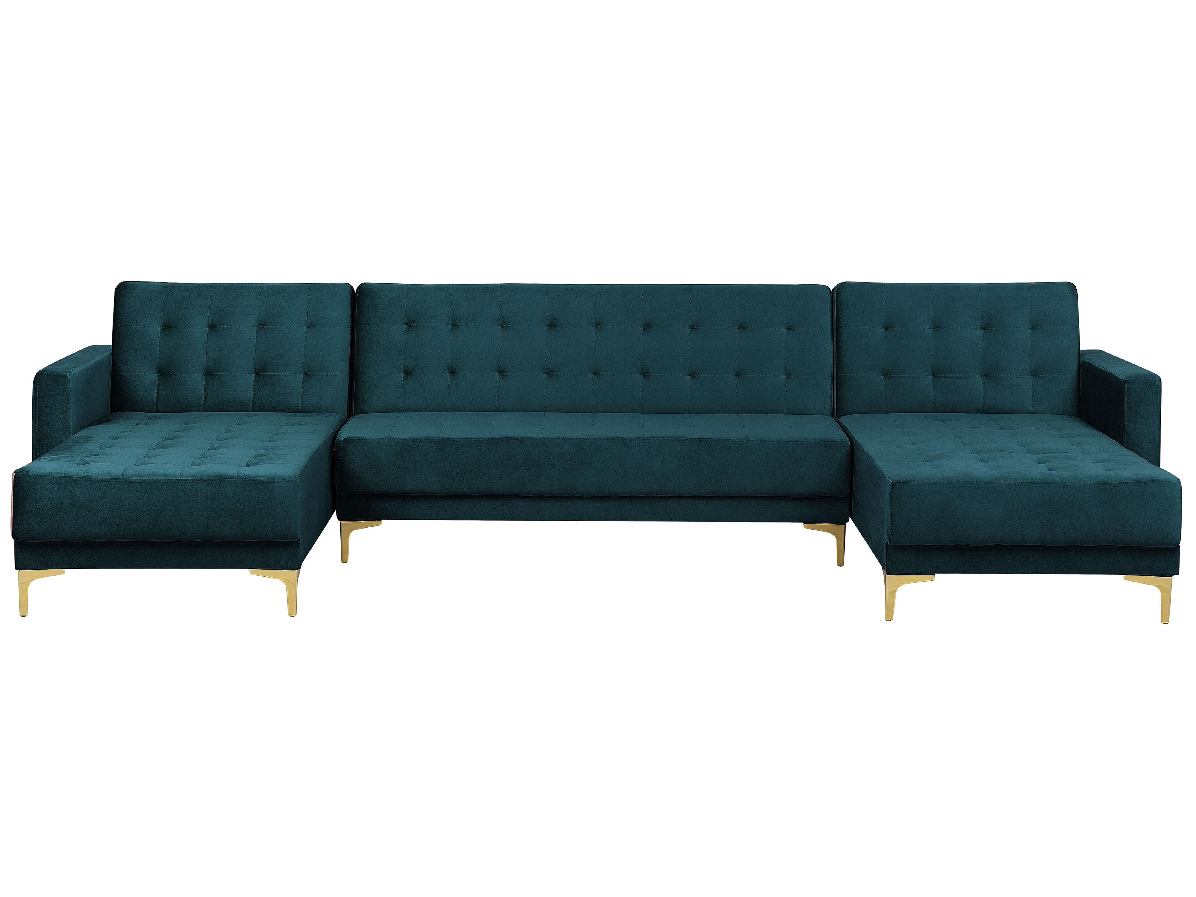 Modulaire U-vormige slaapbank 5-zits ABERDEEN Fluweel Groenblauw