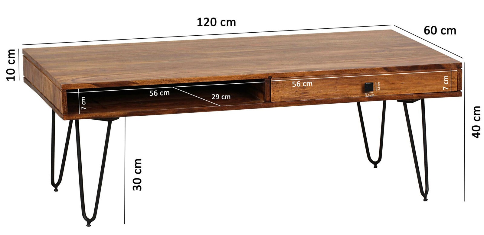 Couchtisch Tolna Massivholz Sheescham braun/schwarz 120 x 60 cm